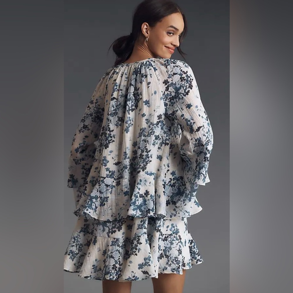 Anthropologie Maeve long sleeve v neck mini swing dress - Picture 6 of 7
